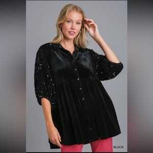 UMGEE Velvet Sequins Contrast Tiered Tunic Dress **NEW**